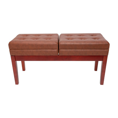 Crown Deluxe Height Adjustable Duet Piano Stool with Storage Compartments, Mahogany Finish — view 2