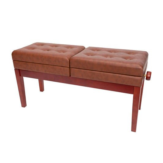 Crown Deluxe Height Adjustable Duet Piano Stool with Storage Compartments, Mahogany Finish