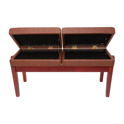 Crown Deluxe Height Adjustable Duet Piano Stool with Storage Compartments, Mahogany Finish — view 3