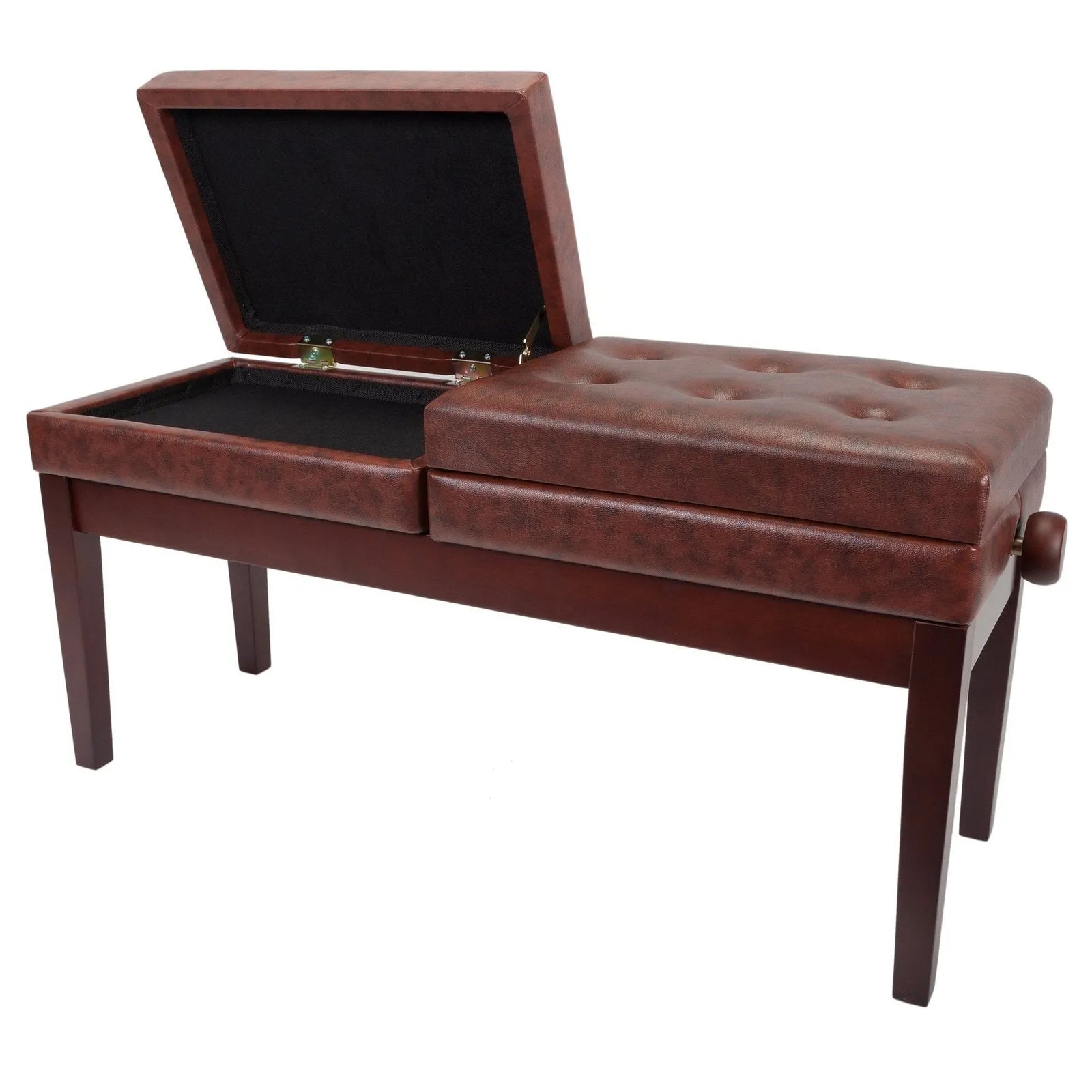 Crown Deluxe Height Adjustable Duet Piano Stool with Storage Compartments - Walnut — view 2