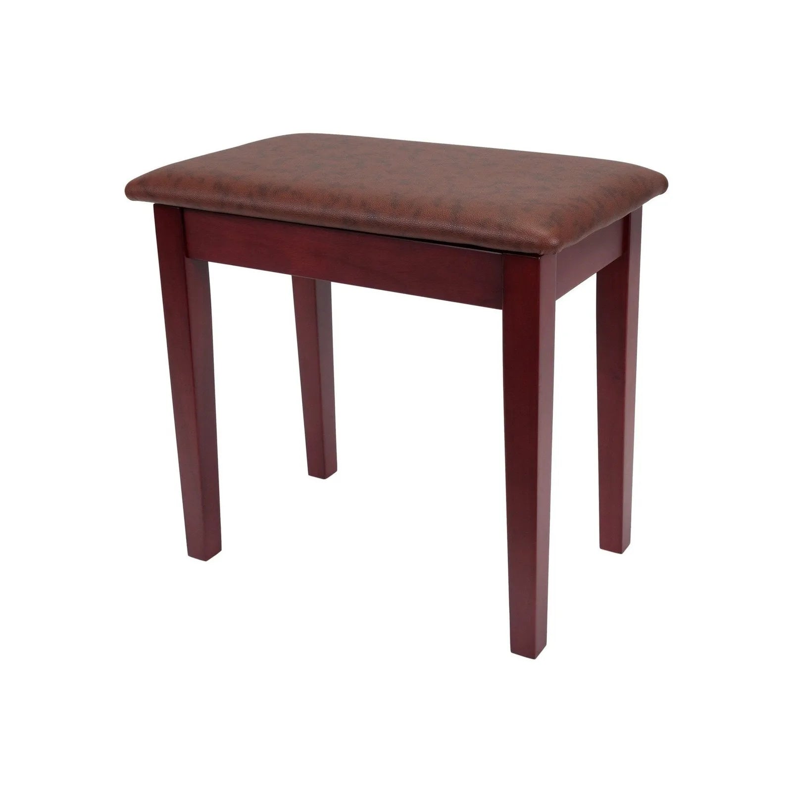 Crown Compact Piano Stool with Storage Compartment, Mahogany Finish, Faux Leather Seat, CPS-2S-MAH