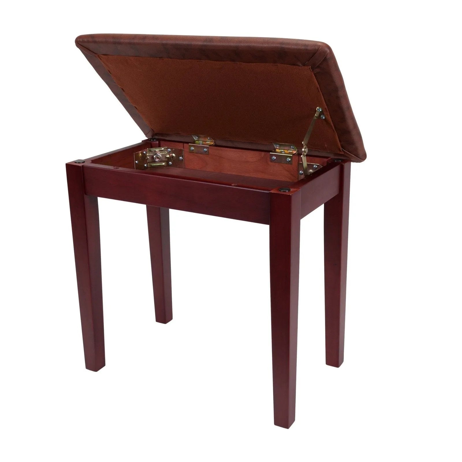 Crown Compact Piano Stool with Storage Compartment, Mahogany Finish, Faux Leather Seat, CPS-2S-MAH — view 2