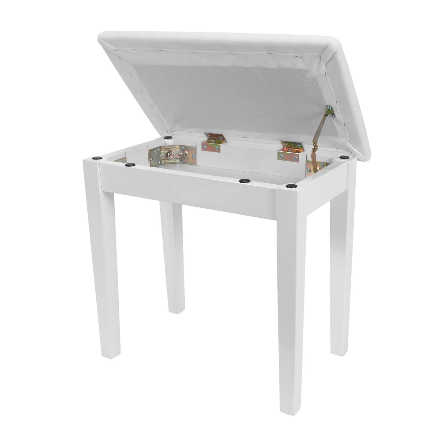 Crown Compact Piano Stool with Storage Compartment - White Faux Leather Seat, Wood Frame, Simple Assembly, 54cm W x 32cm D x 49cm H — view 2