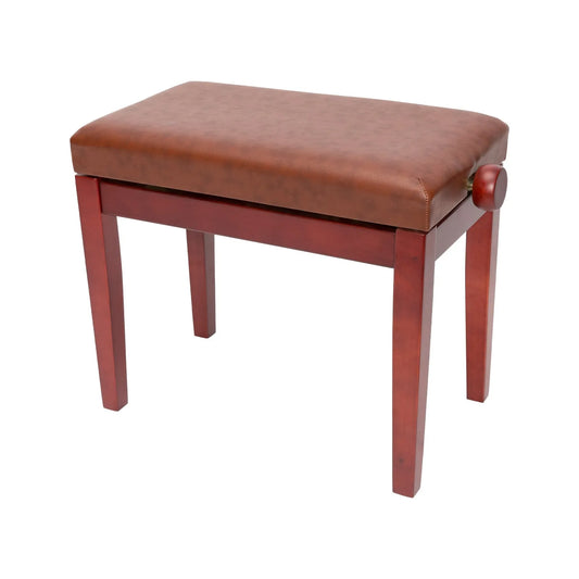 Crown Height Adjustable Piano Stool - Mahogany, Faux Leather, Sturdy Frame, CPS-3A-MAH, 48cm to 58cm Height, 56cm W x 33cm D