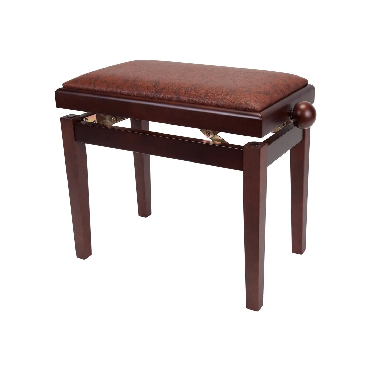 Crown Height Adjustable Piano Stool with Walnut Finish and Faux Leather Seat