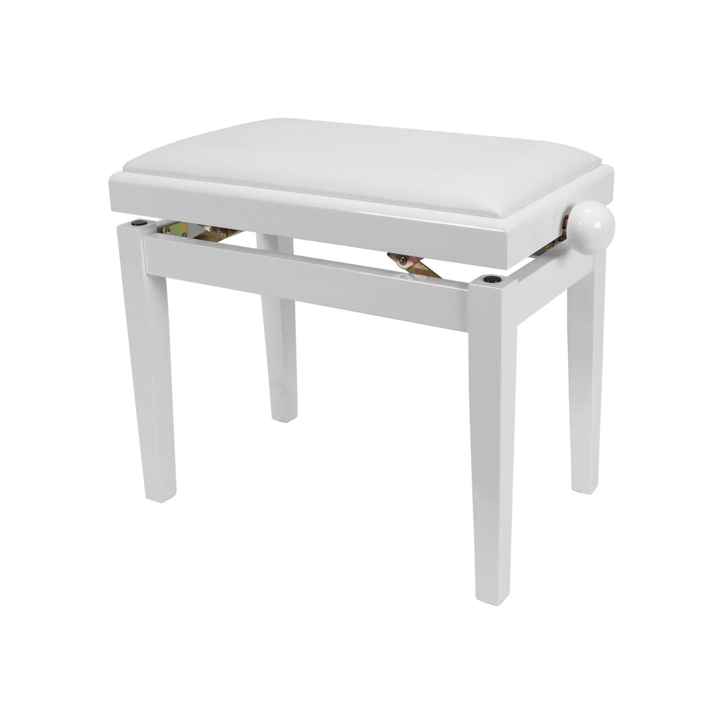 Crown CPS-5A-WHT Height Adjustable Piano Stool - White Gloss Finish, Faux Leather, Wood Frame, 47-57cm Height