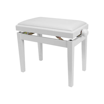 Crown CPS-5A-WHT Height Adjustable Piano Stool - White Gloss Finish, Faux Leather, Wood Frame, 47-57cm Height