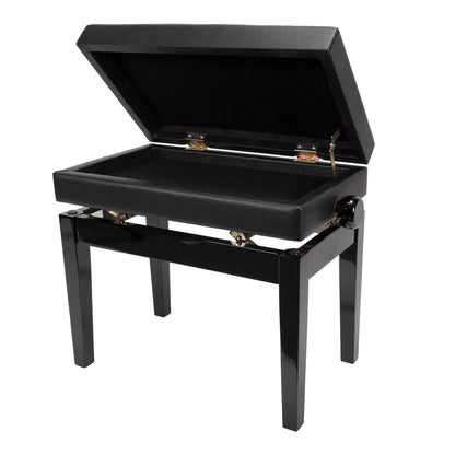 Crown Deluxe Adjustable Piano Stool with Storage Compartment, Black Faux Leather, Tufted Design, CPS-6AS-BLK — view 2