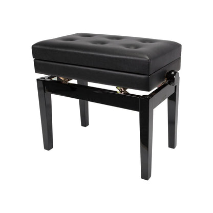 Crown Deluxe Adjustable Piano Stool with Storage Compartment, Black Faux Leather, Tufted Design, CPS-6AS-BLK
