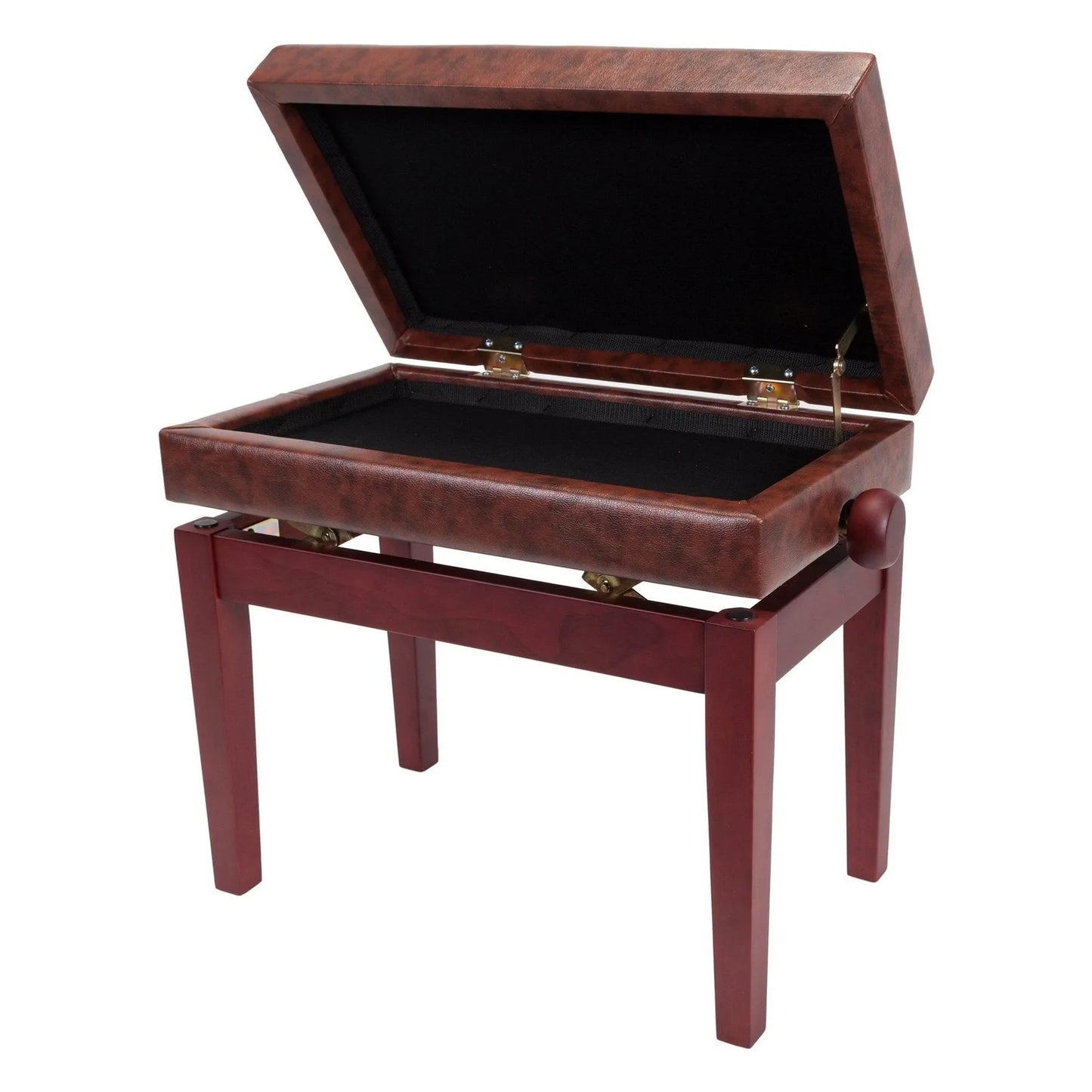 Crown Deluxe Tufted Height Adjustable Piano Stool with Storage Compartment, Mahogany Finish — view 2