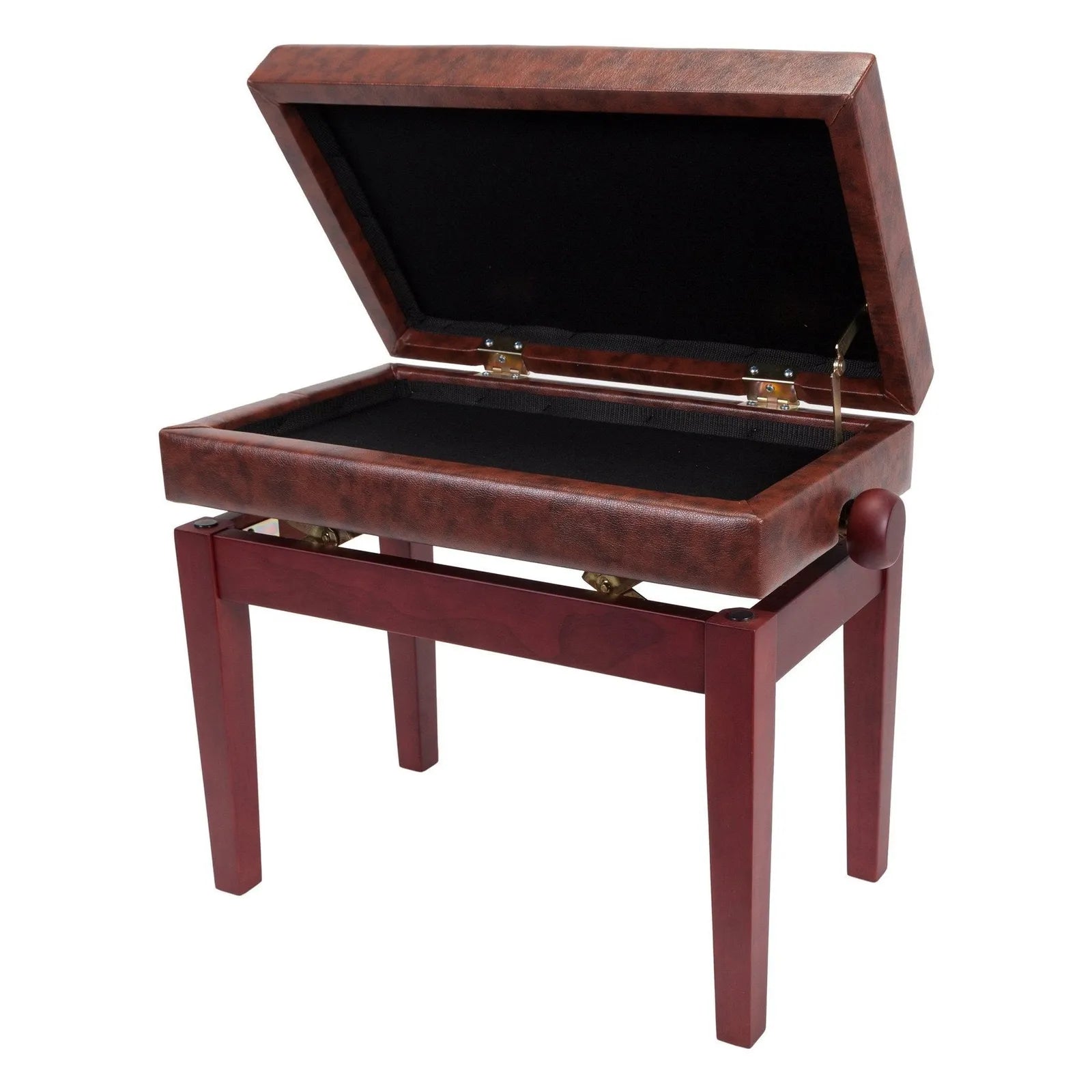 Crown Deluxe Tufted Height Adjustable Piano Stool with Storage Compartment, Mahogany Finish — view 2