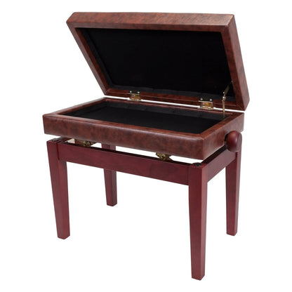 Crown Deluxe Tufted Height Adjustable Piano Stool with Storage Compartment, Mahogany Finish — view 2