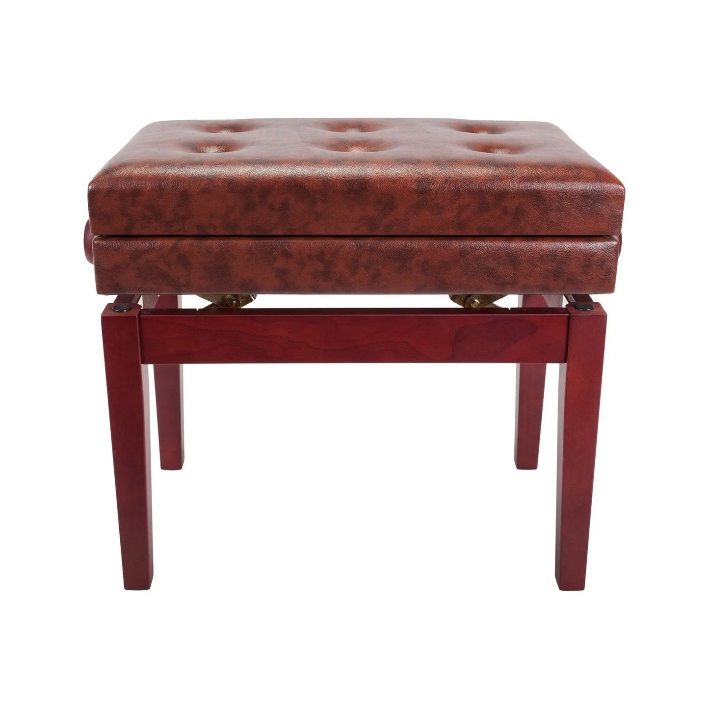 Crown Deluxe Tufted Height Adjustable Piano Stool with Storage Compartment, Mahogany Finish — view 3