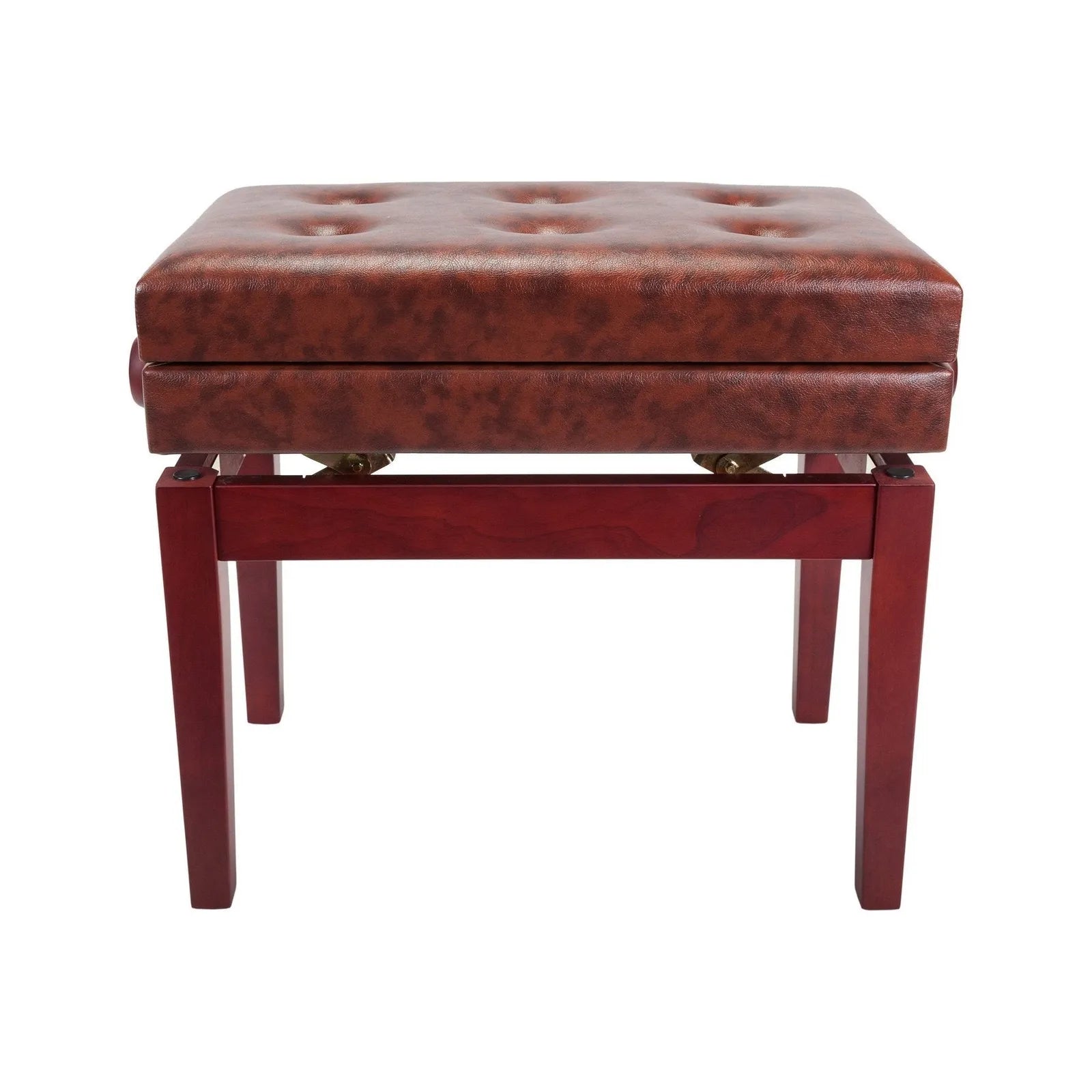 Crown Deluxe Tufted Height Adjustable Piano Stool with Storage Compartment, Mahogany Finish — view 3