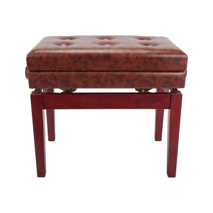 Crown Deluxe Tufted Height Adjustable Piano Stool with Storage Compartment, Mahogany Finish — view 3