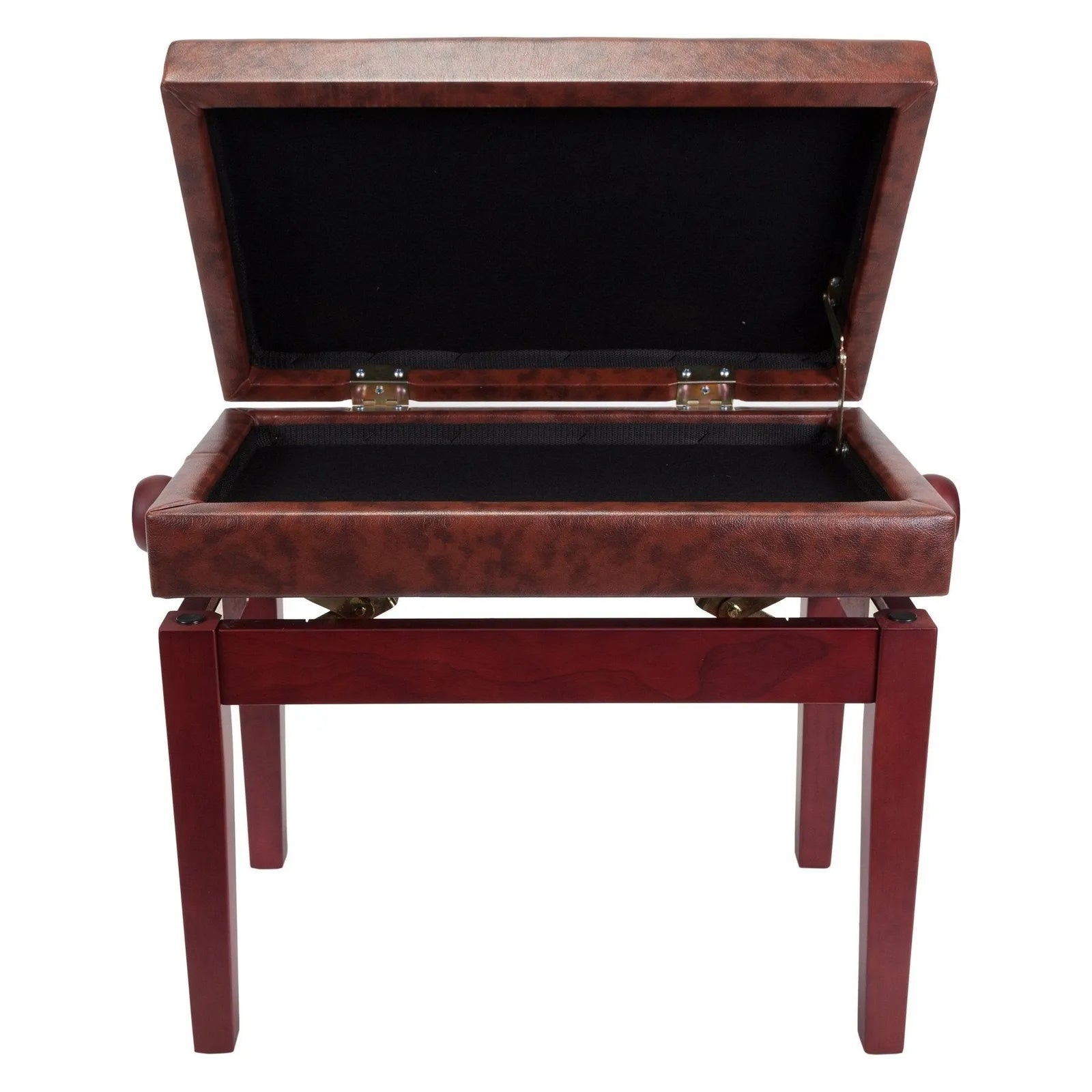 Crown Deluxe Tufted Height Adjustable Piano Stool with Storage Compartment, Mahogany Finish — view 4
