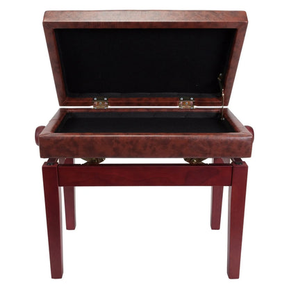 Crown Deluxe Tufted Height Adjustable Piano Stool with Storage Compartment, Mahogany Finish — view 4