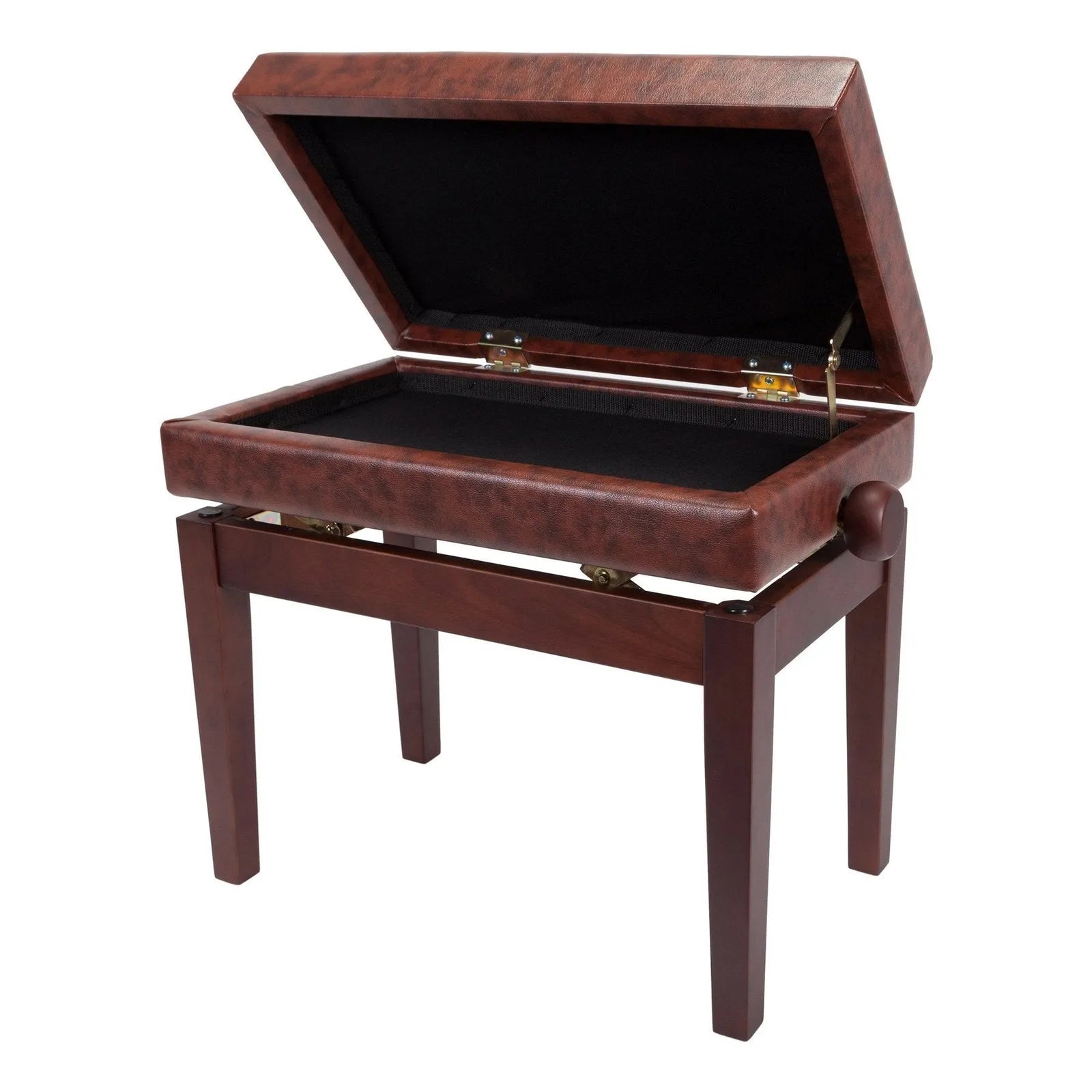 Crown Deluxe Tufted Height Adjustable Piano Stool with Storage Compartment - Walnut — view 2