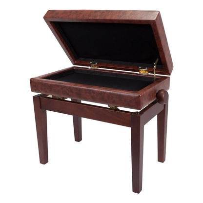 Crown Deluxe Tufted Height Adjustable Piano Stool with Storage Compartment - Walnut — view 2
