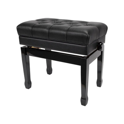 Crown Premium Tufted Double Padded Height Adjustable Piano Stool with Storage Compartment, Black, CPS-7AS-BLK
