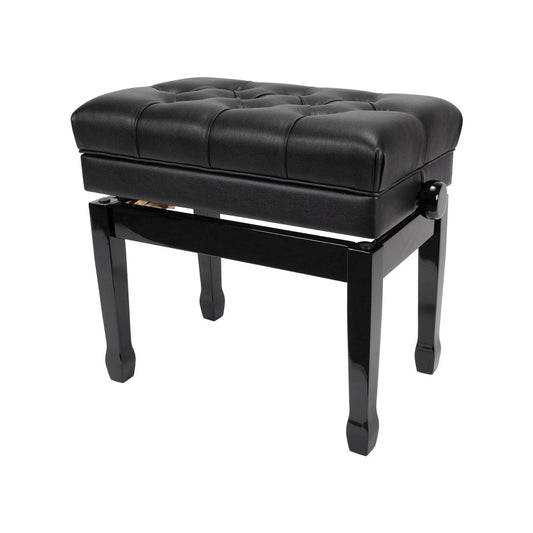 Crown Premium Tufted Double Padded Height Adjustable Piano Stool with Storage Compartment, Black, CPS-7AS-BLK