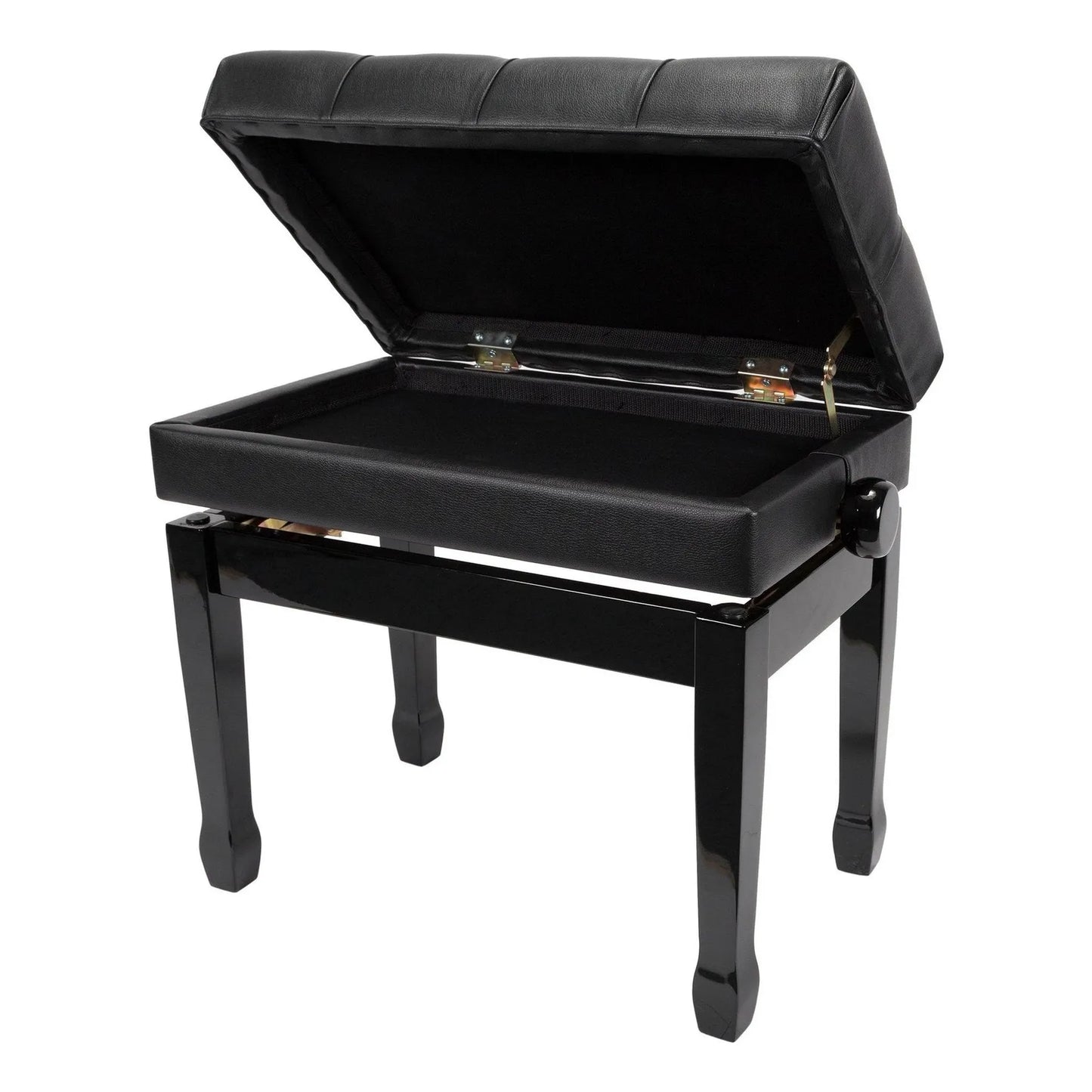 Crown Premium Tufted Double Padded Height Adjustable Piano Stool with Storage Compartment, Black, CPS-7AS-BLK — view 2