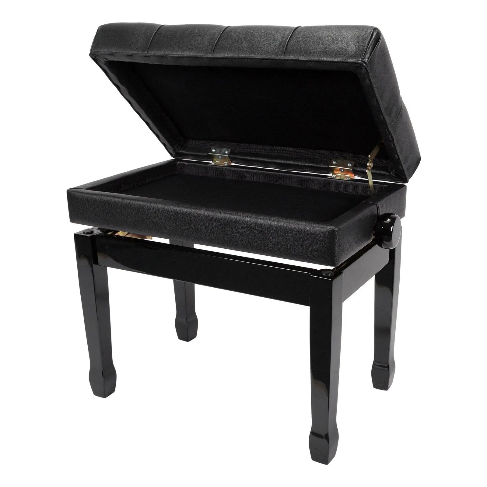 Crown Premium Tufted Double Padded Height Adjustable Piano Stool with Storage Compartment, Black, CPS-7AS-BLK — view 2