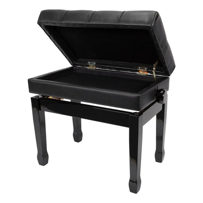 Crown Premium Tufted Double Padded Height Adjustable Piano Stool with Storage Compartment, Black, CPS-7AS-BLK — view 2