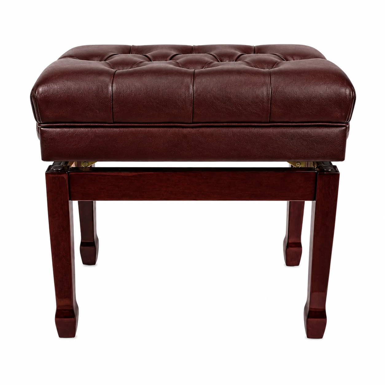 Crown Premium Tufted Double Padded Height Adjustable Piano Stool with Storage Compartment, Mahogany