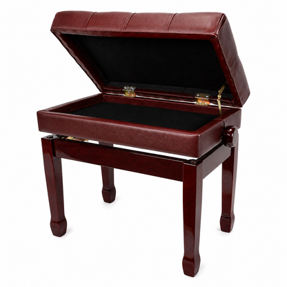 Crown Premium Tufted Double Padded Height Adjustable Piano Stool with Storage Compartment, Mahogany — view 2