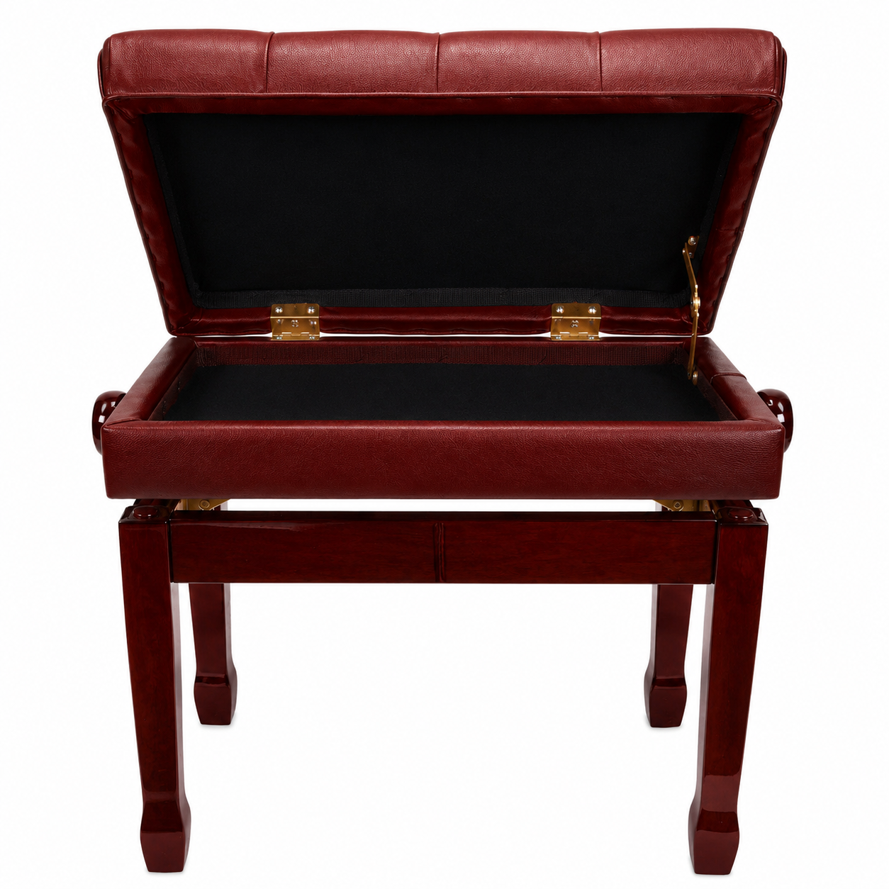 Crown Premium Tufted Double Padded Height Adjustable Piano Stool with Storage Compartment, Mahogany — view 4