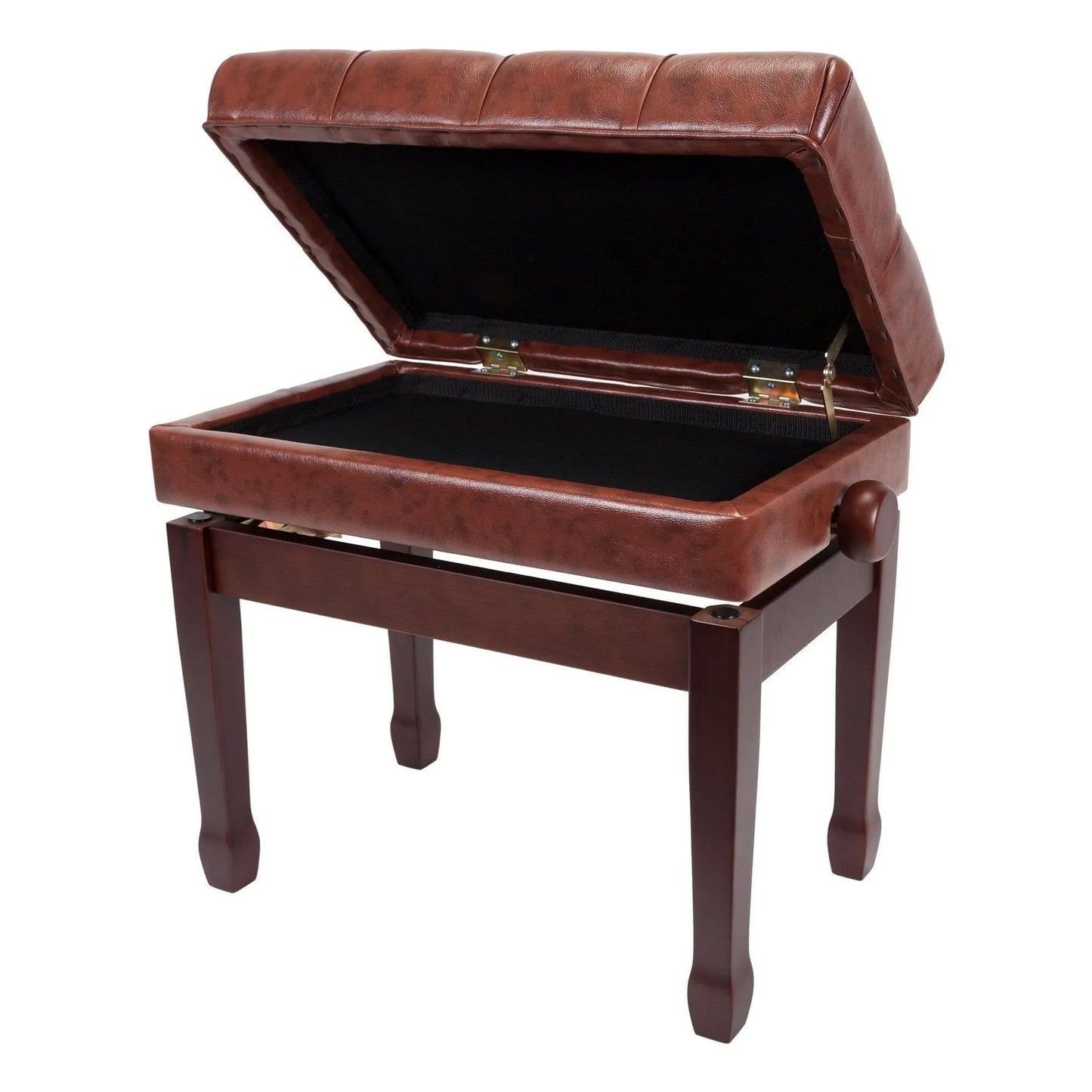 Crown Premium Tufted Double Padded Height Adjustable Piano Stool with Storage Compartment - Walnut — view 2