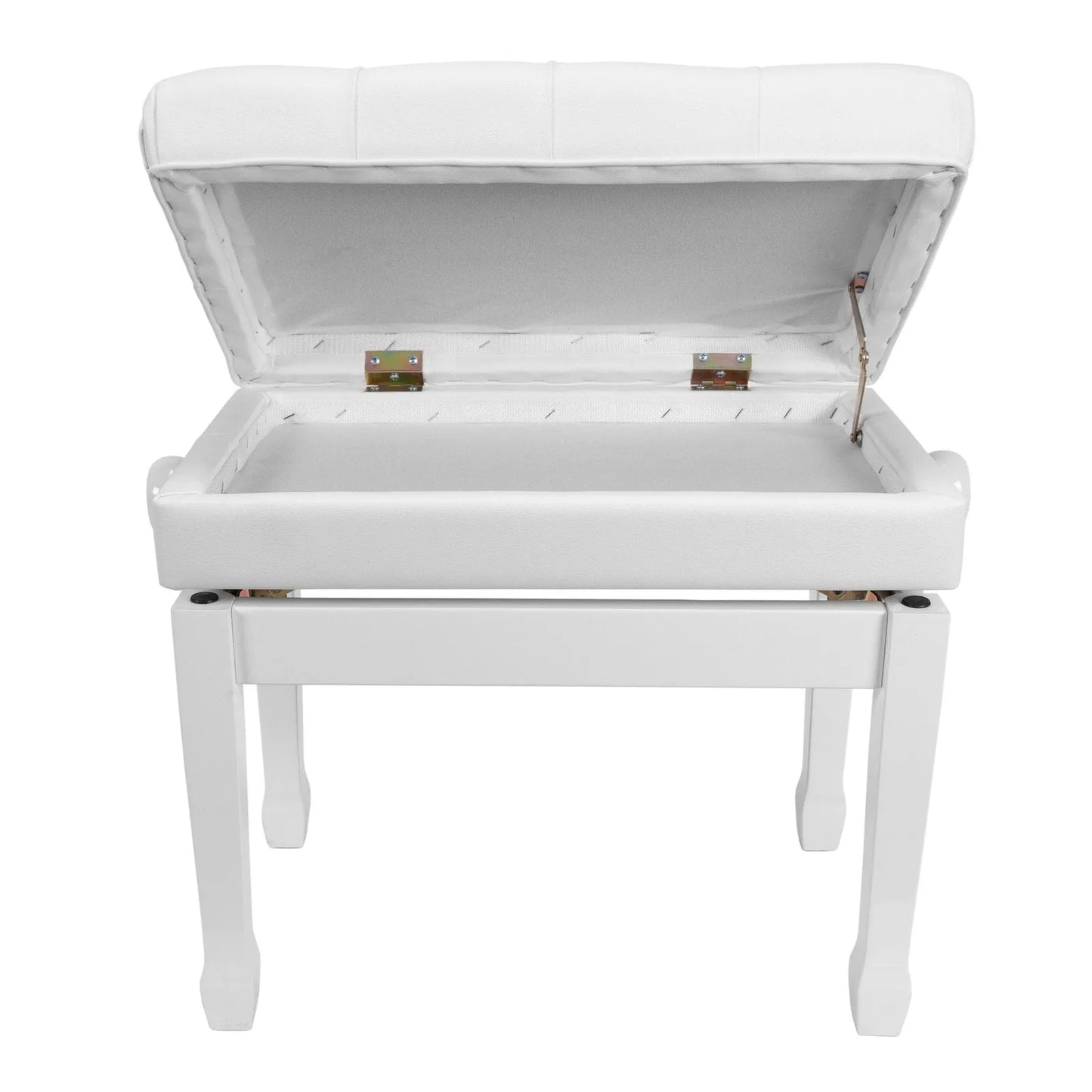 Crown Premium Tufted Double Padded Height Adjustable Piano Stool with Storage Compartment - White — view 4