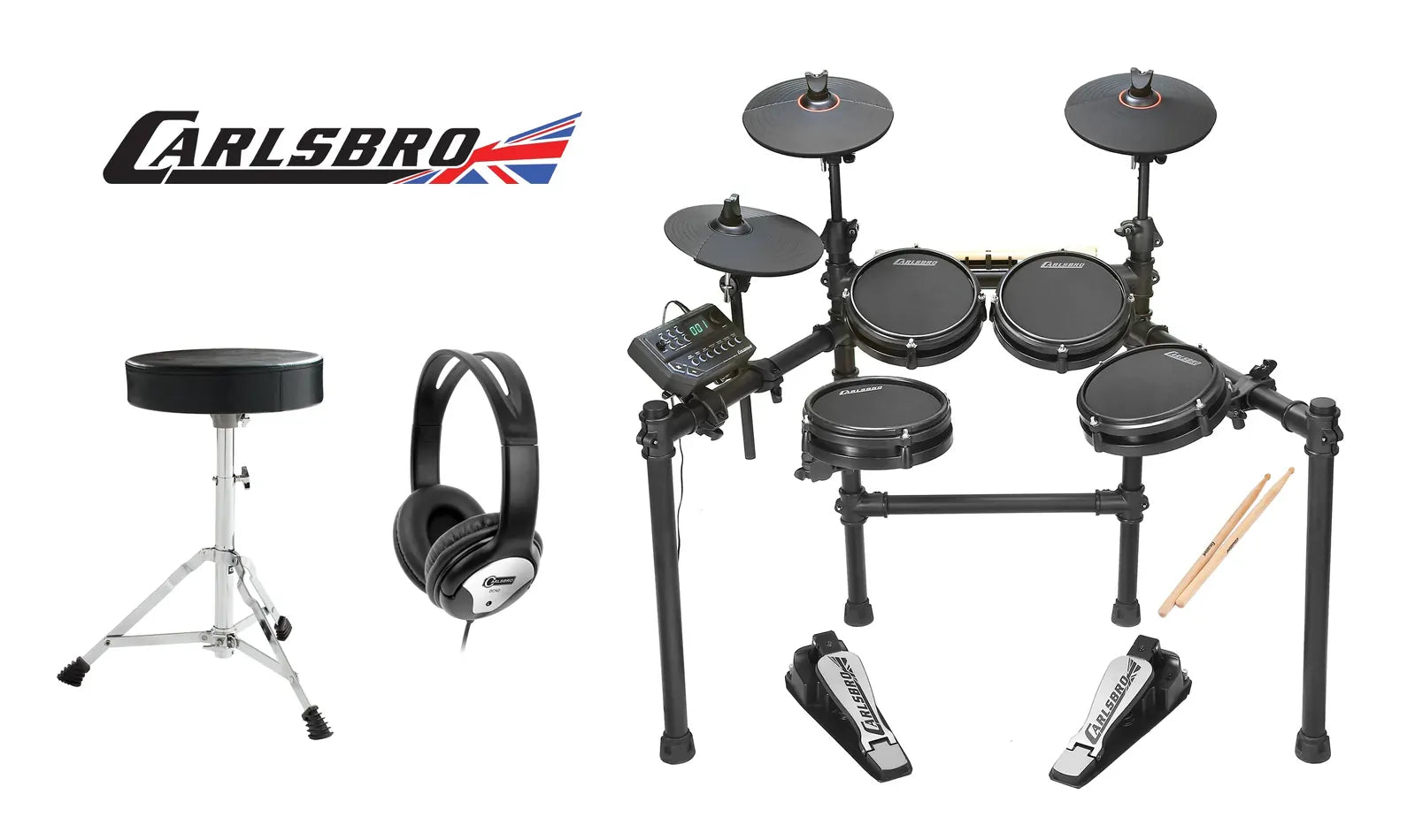 Carlsbro 25M E-Kit Pack Electronic Drum Kit Bundle with Throne and Headphones