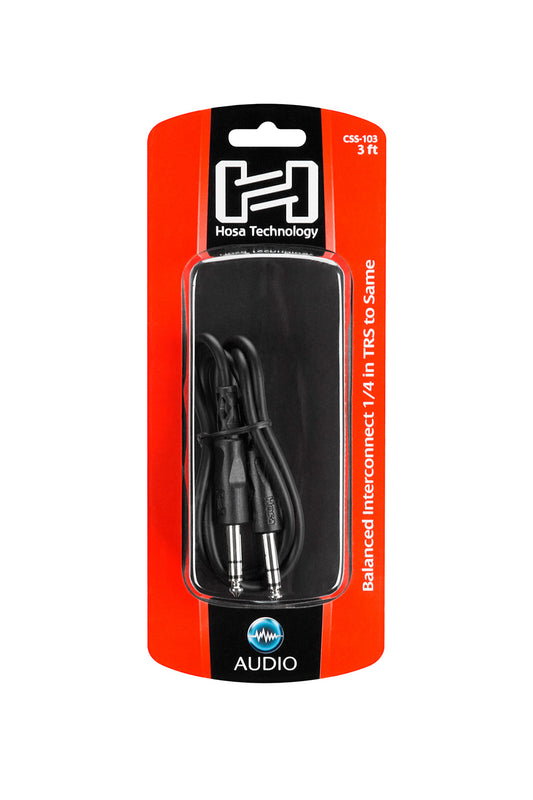 Hosa Balanced Interconnect, 1/4 in TRS to Same, 3 ft
