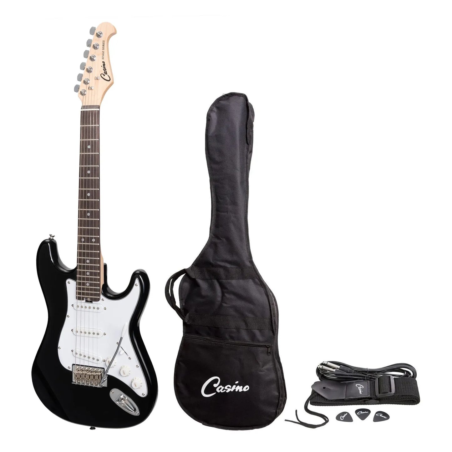 Casino CST-20-BLK Short Scale Electric Guitar Set with Gig Bag - Black