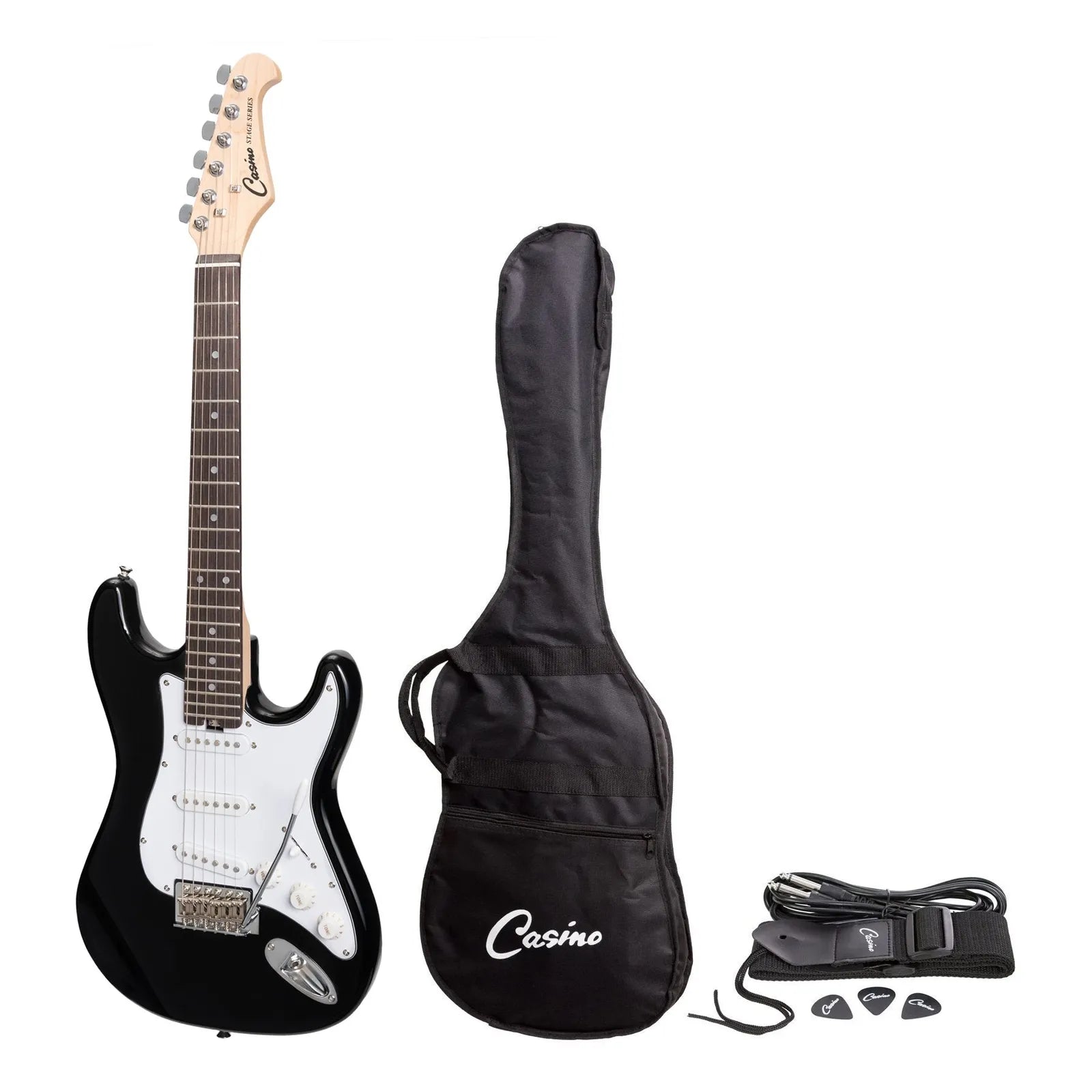 Casino CST-20-BLK Short Scale Electric Guitar Set with Gig Bag - Black
