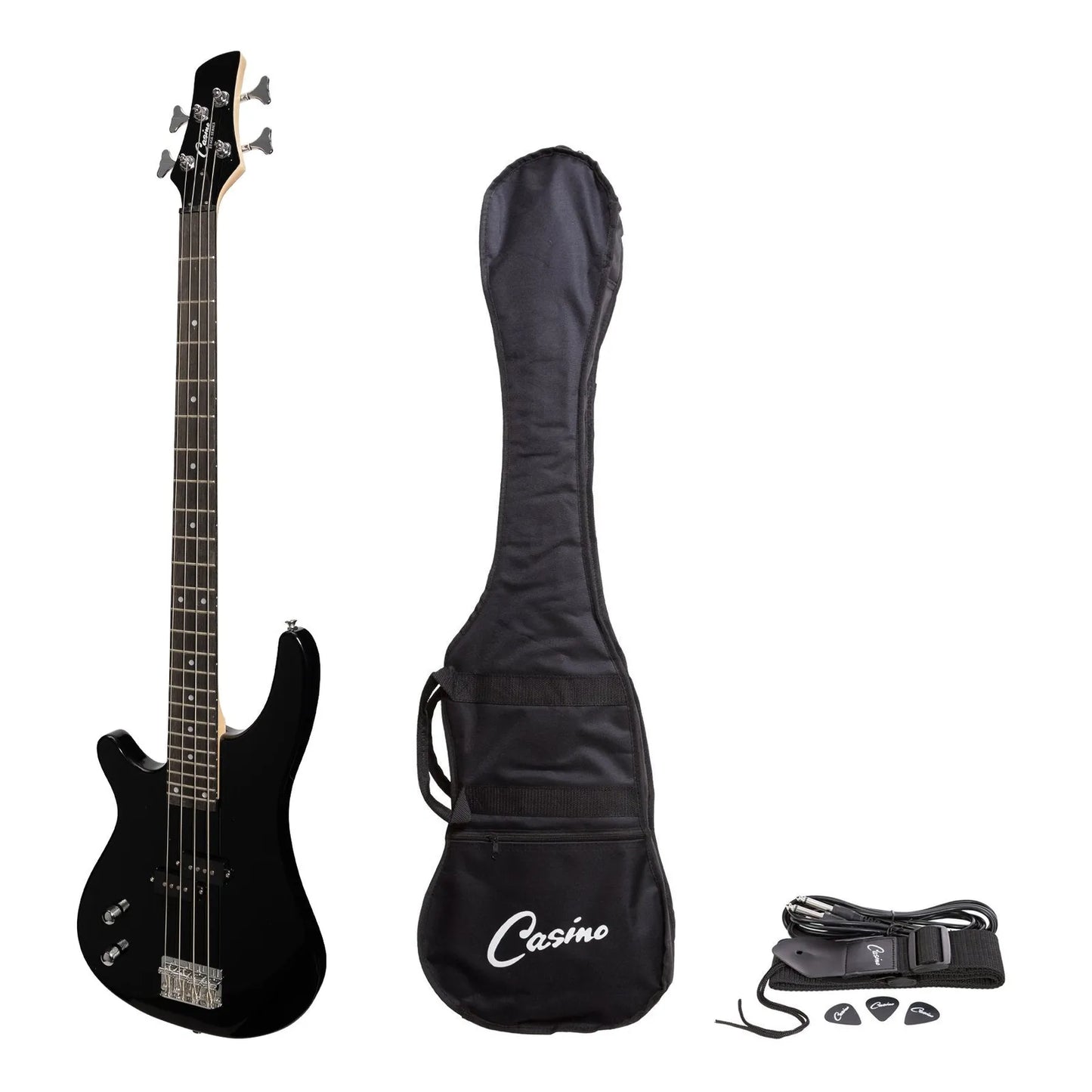 Casino CTB-24L-BLK Left Handed Tune-Style Electric Bass Guitar Set with Gig Bag - Black