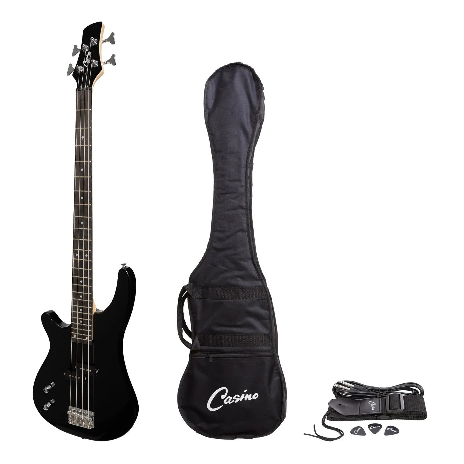 Casino CTB-24L-BLK Left Handed Tune-Style Electric Bass Guitar Set with Gig Bag - Black