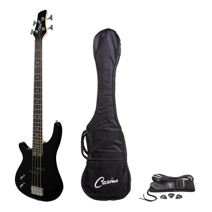 Casino CTB-24L-BLK Left Handed Tune-Style Electric Bass Guitar Set with Gig Bag - Black