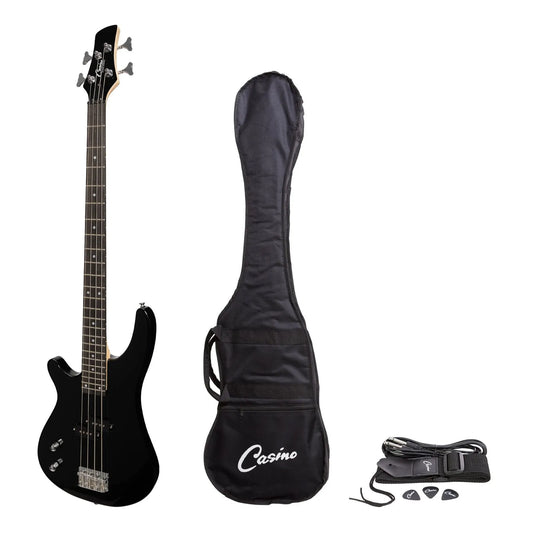 Casino CTB-24L-BLK Left Handed Tune-Style Electric Bass Guitar Set with Gig Bag - Black