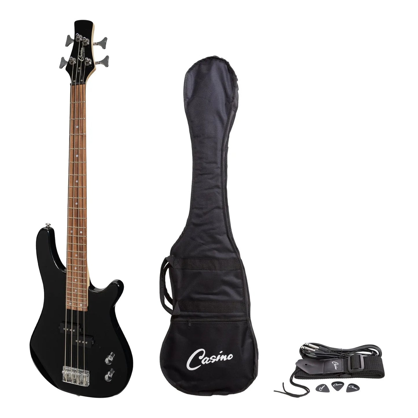 Casino 24 Series Short Scale T-Style Electric Bass Guitar Set Black CTB-24S-BLK