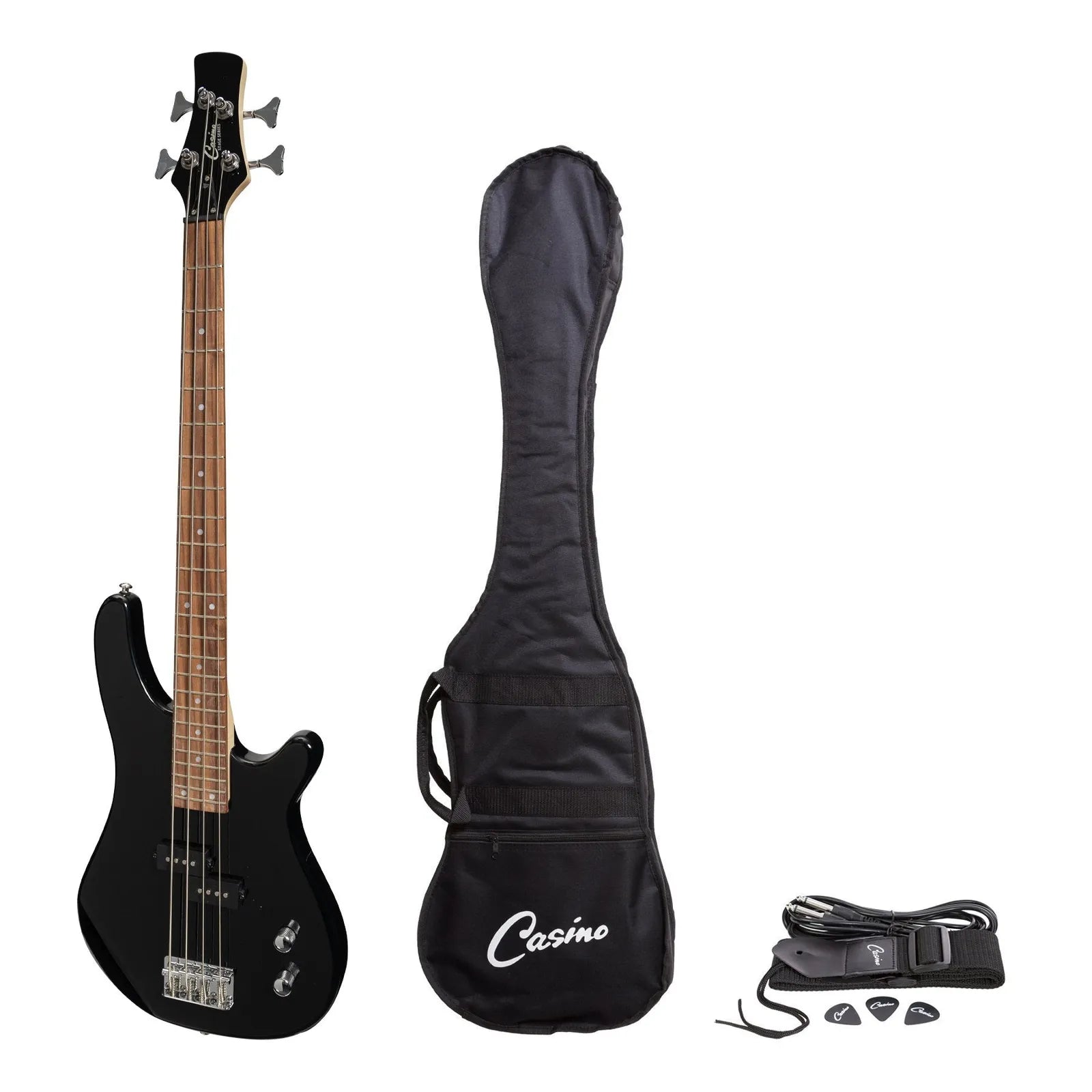 Casino 24 Series Short Scale T-Style Electric Bass Guitar Set Black CTB-24S-BLK