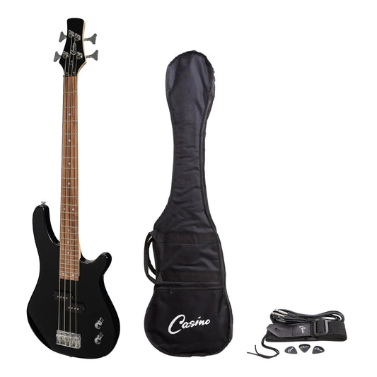 Casino 24 Series Short Scale T-Style Electric Bass Guitar Set Black CTB-24S-BLK