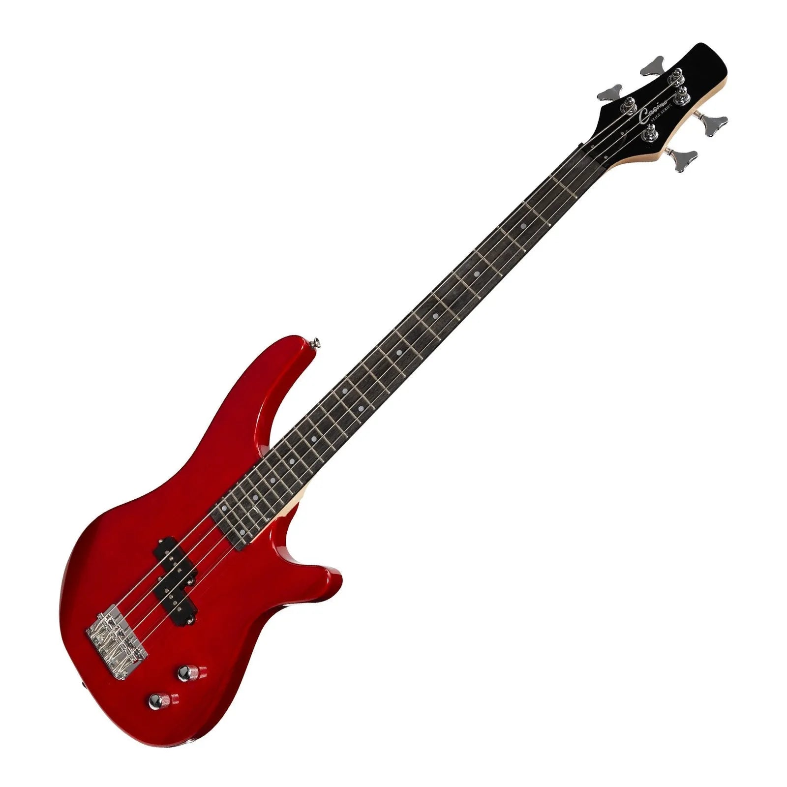 Casino CTB-24S-TWR Short Scale T-Style Electric Bass Guitar Set in Transparent Wine Red with Gig Bag, Strap, Lead, and Picks — view 4
