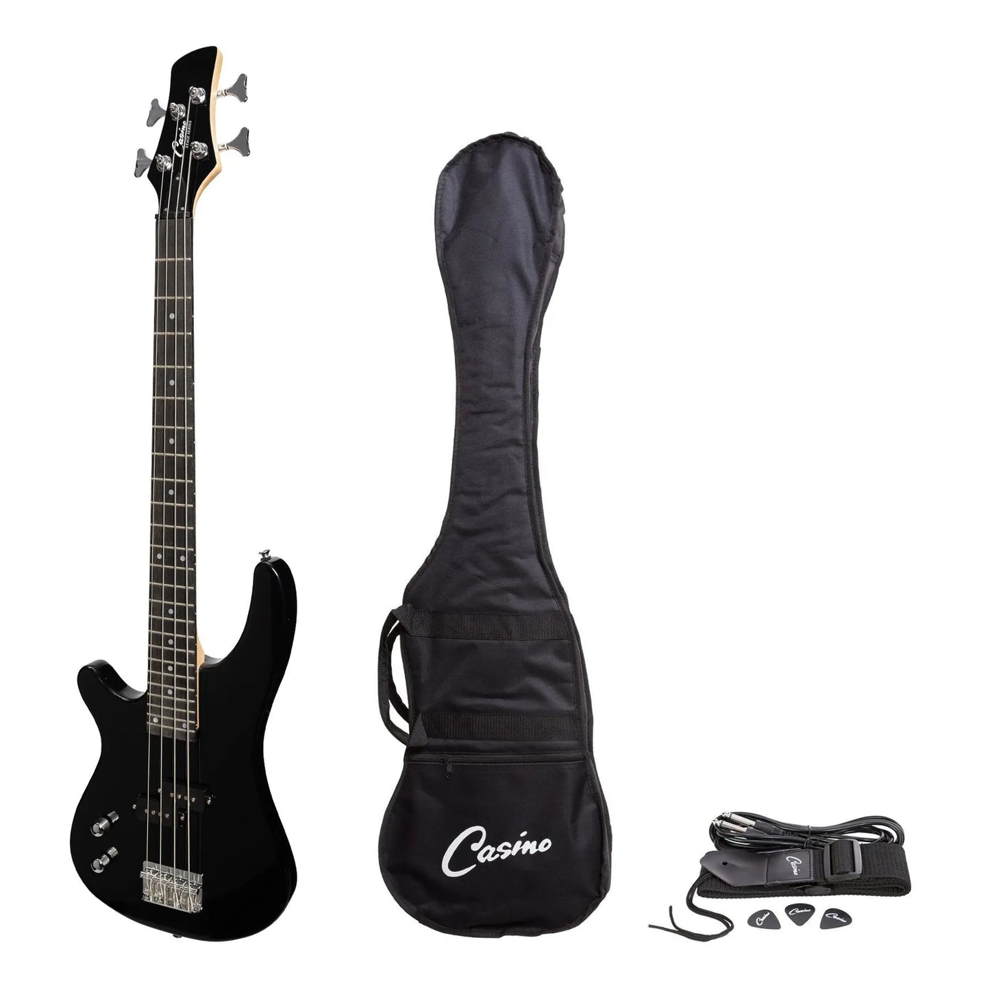 Casino '24 Series' Left Handed Short Scale T-Style Electric Bass Guitar Set Black CTB-24SL-BLK