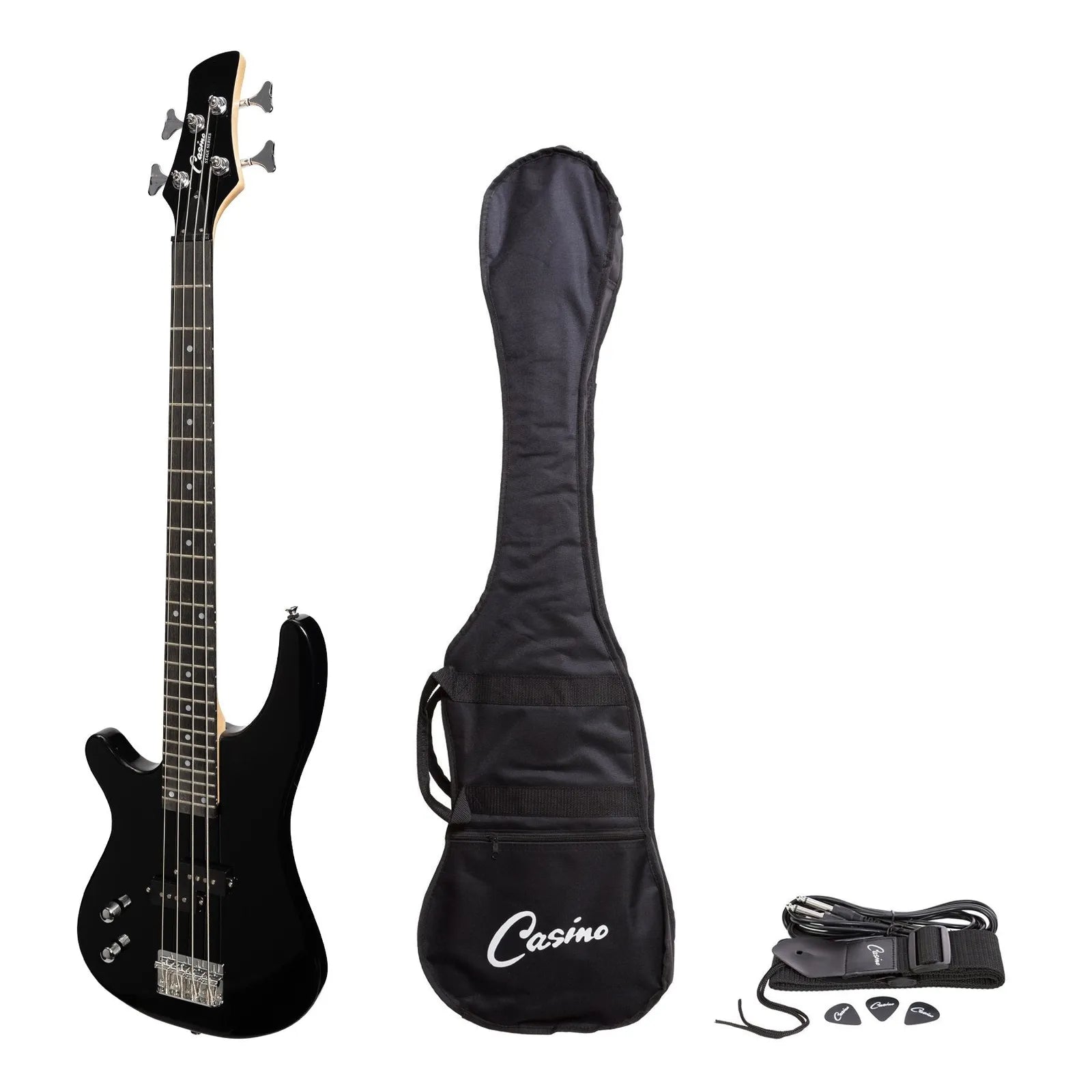 Casino '24 Series' Left Handed Short Scale T-Style Electric Bass Guitar Set Black CTB-24SL-BLK