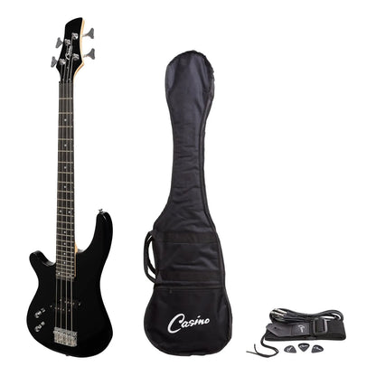 Casino '24 Series' Left Handed Short Scale T-Style Electric Bass Guitar Set Black CTB-24SL-BLK