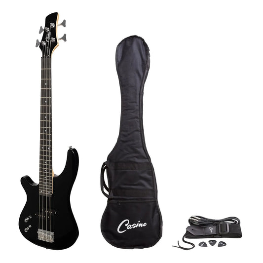 Casino '24 Series' Left Handed Short Scale T-Style Electric Bass Guitar Set Black CTB-24SL-BLK