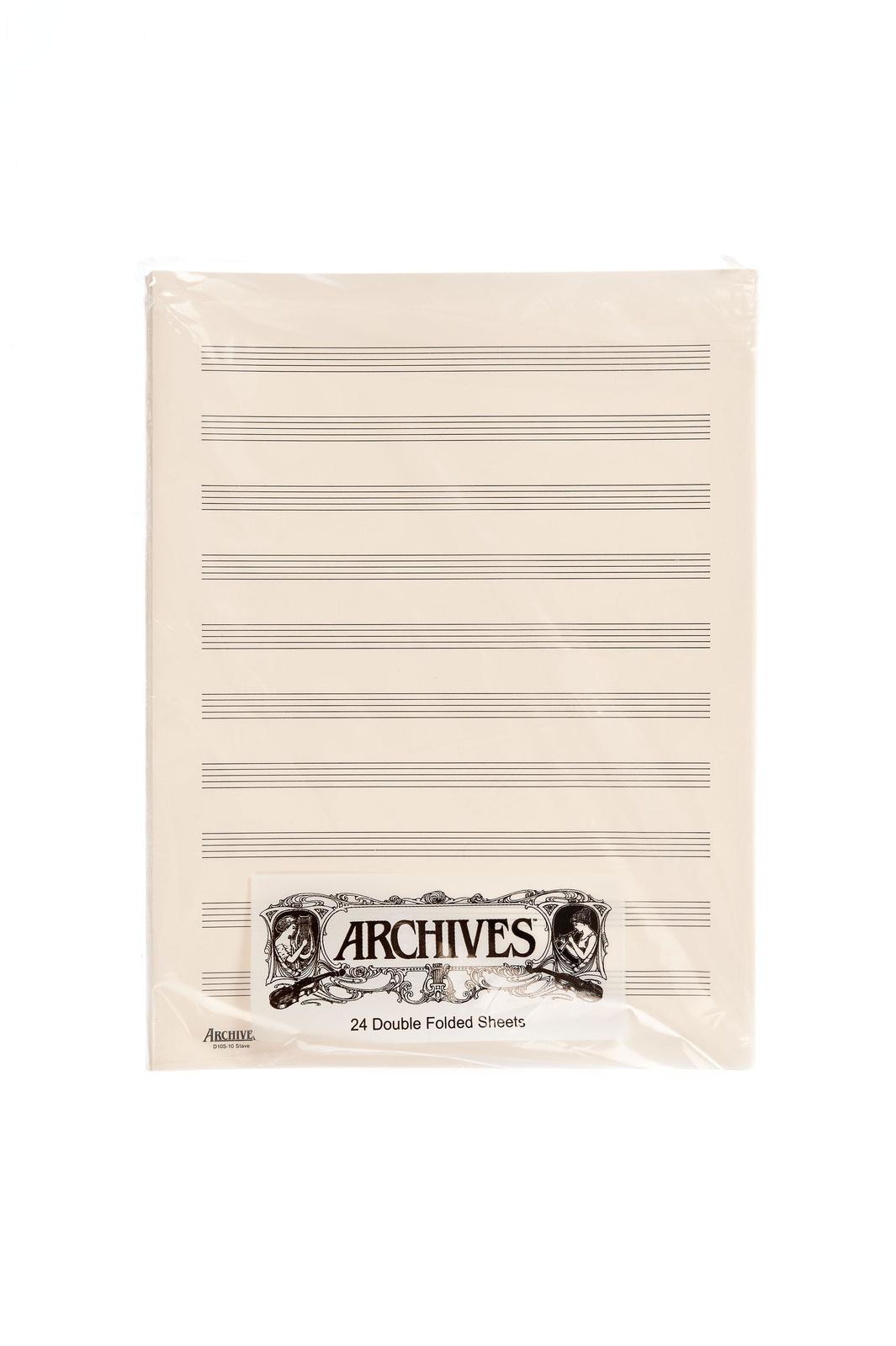 Archives Double-Folded Manuscript Paper Sheets, 10 Stave, 24 Sheets Book